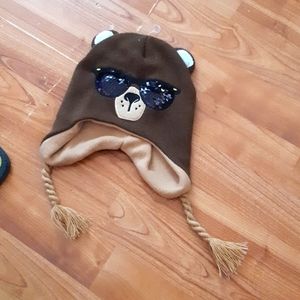 Kids Teddy bear hat cap Winter Weather Head wear Sequined Sunglasses